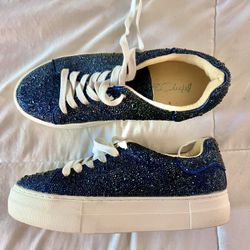 Brand New Betsey Johnson Navy Bedazzled Sneakers 
