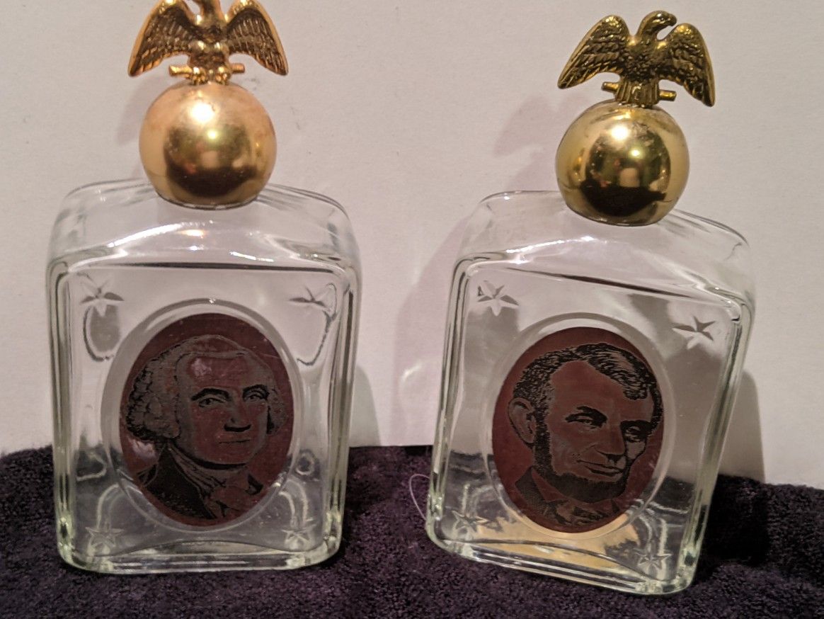 Antique Toiletry Bottles with George  Washington and Abraham  Lincoln