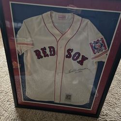 Large framed ted Williams autographed jersey with coa