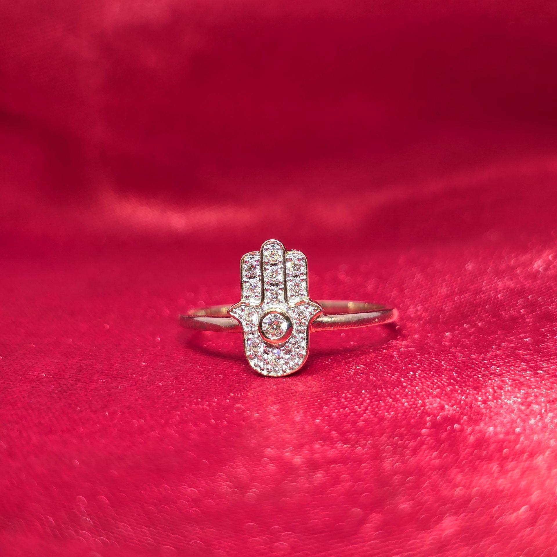 10k Yellow Gold Diamond Hamsa Ring 0.13 ctw