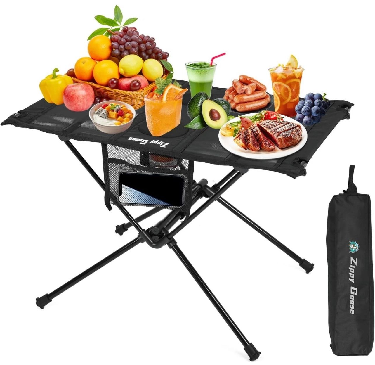 Camping Table, Portable Beach Table with Cup Holders, Folding Ultra Lightweight 1.5LBS Foldable Outdoor Camping Table, Aluminum Alloy Frame for Backpa