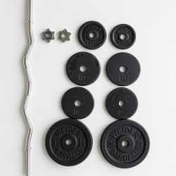 💪 Z Bar + Weights Set – 95 lb+ | Weider Plates + Collars