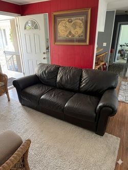 Dark Brown Leather 3-Seat Sofa