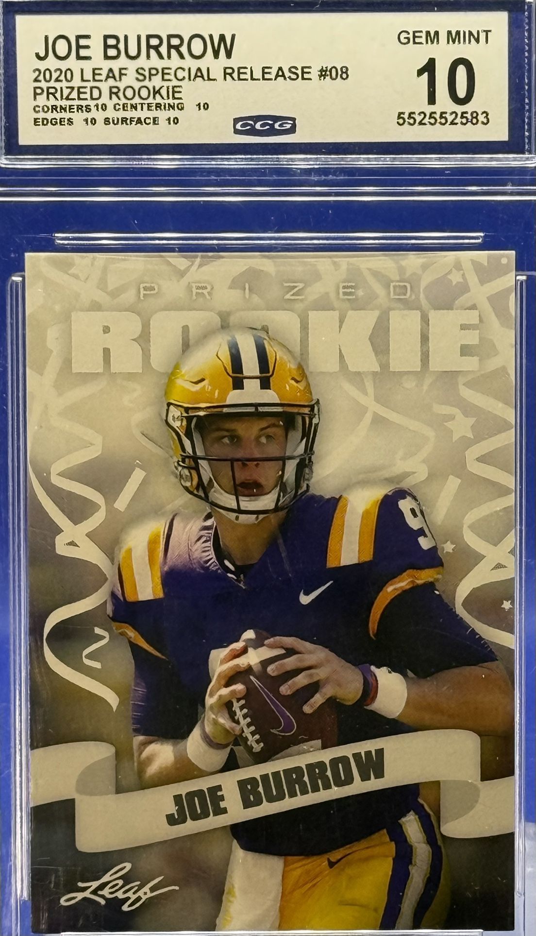 JOE BURROW 2020 LEAF SPECIAL RELEASE #08 PRIZED ROOKIE
