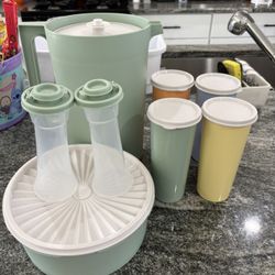 Tupperware Pitcher And Cups Salt And Pepper Shakers And Cookie Container