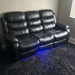 2-Piece Sectional Leather Couch With Reclining And LED Lights 