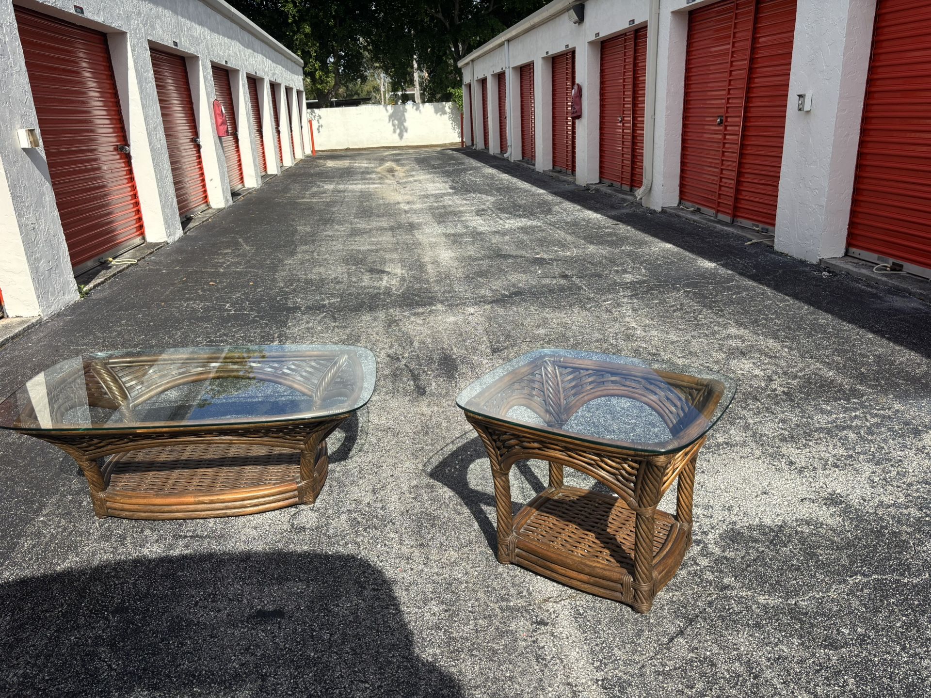 Vintage MCM Bamboo Coffee Table and Side Table