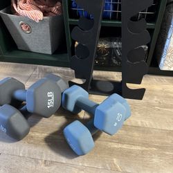 Dumbells And Rack 15lb and 10lb