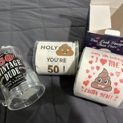 50th birthday gag gifts - TP & Beer mug  