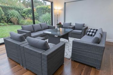 Gray 10 Person Conversation Outdoor Lounge Set with Table