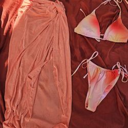 2 PIECE BIKINI WITH LONG BOTTOM COVER UP SIZE LG BOTTOM AND TOP