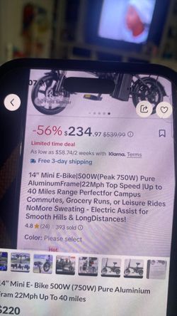 14’’ Mini E- Bike 500W (750W) Pure Aluminium Fram 22Mph Up To 40 miles