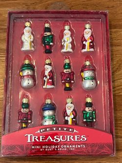 Kurt Adler Hand-Painted Petite Treasures Mini Glass Ornaments - 12pc Set