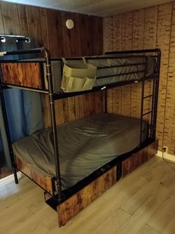 Industrial metal and wood bunk bed (twin)