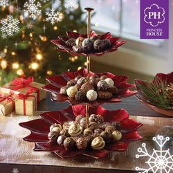 Princess House Poinsettia 3 Tiered Server