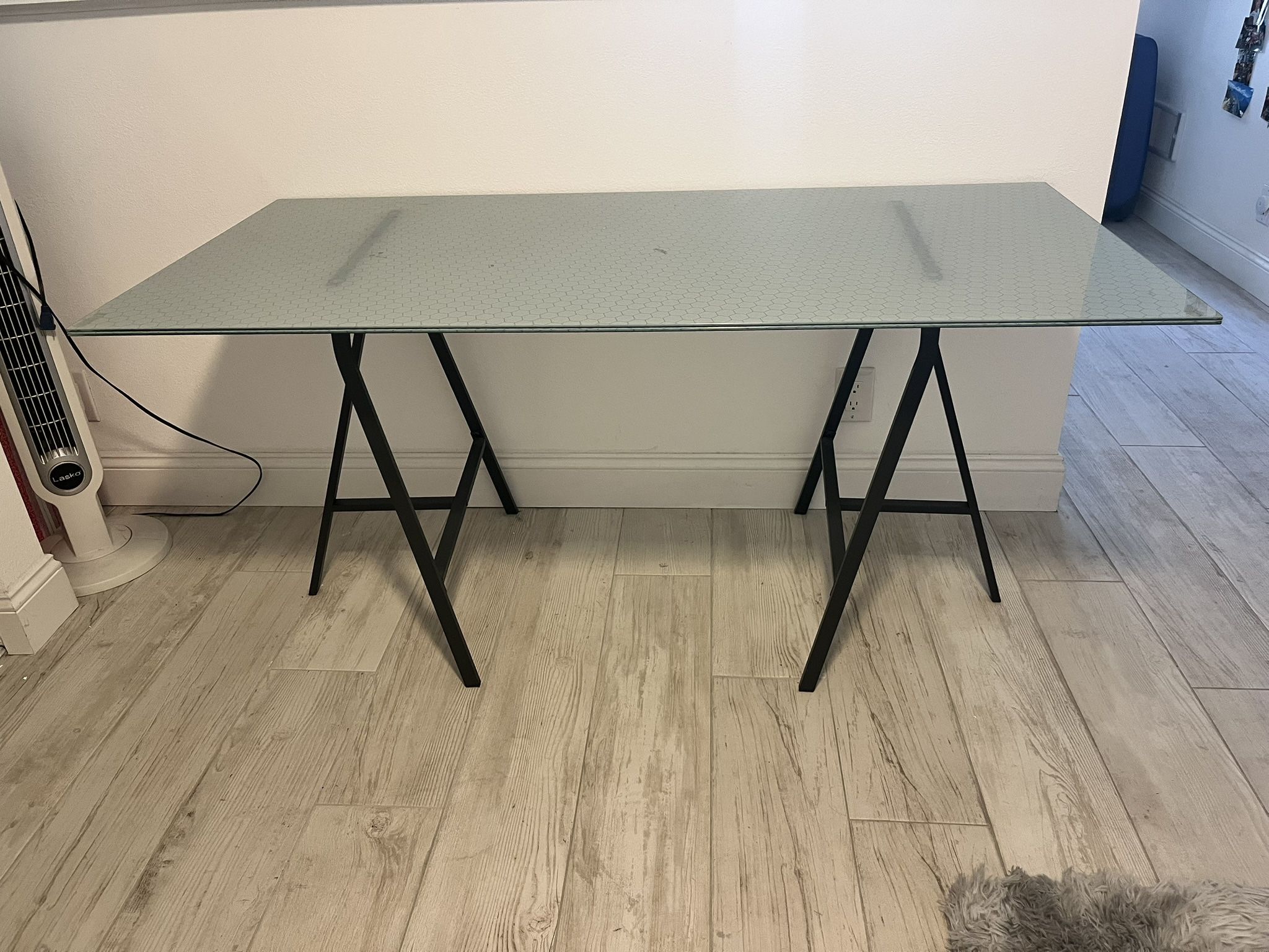 Glass Top Table with Black Metal Legs