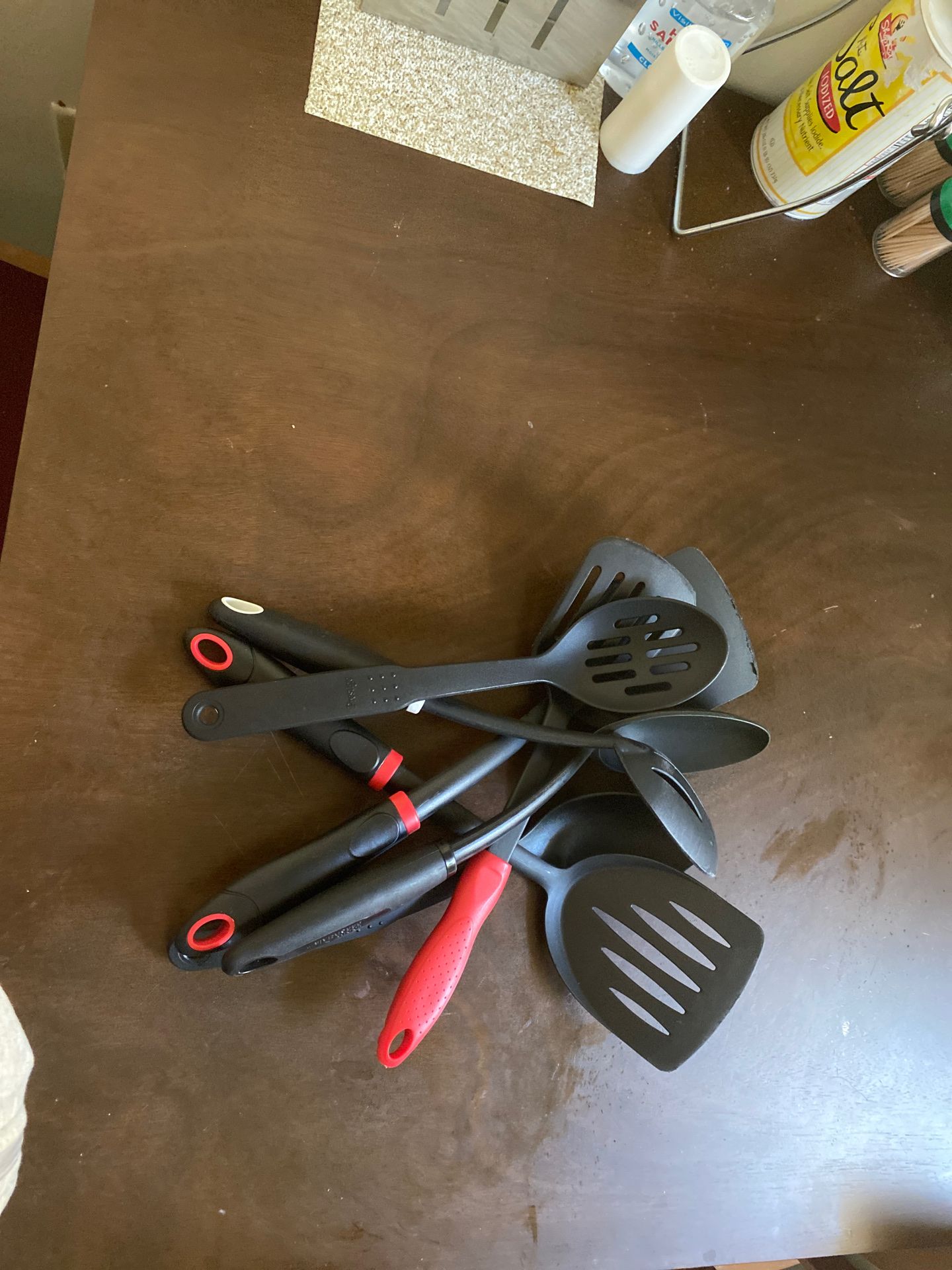 Plastic Black & Red Serving Spoons and Spatulas - 6 ct