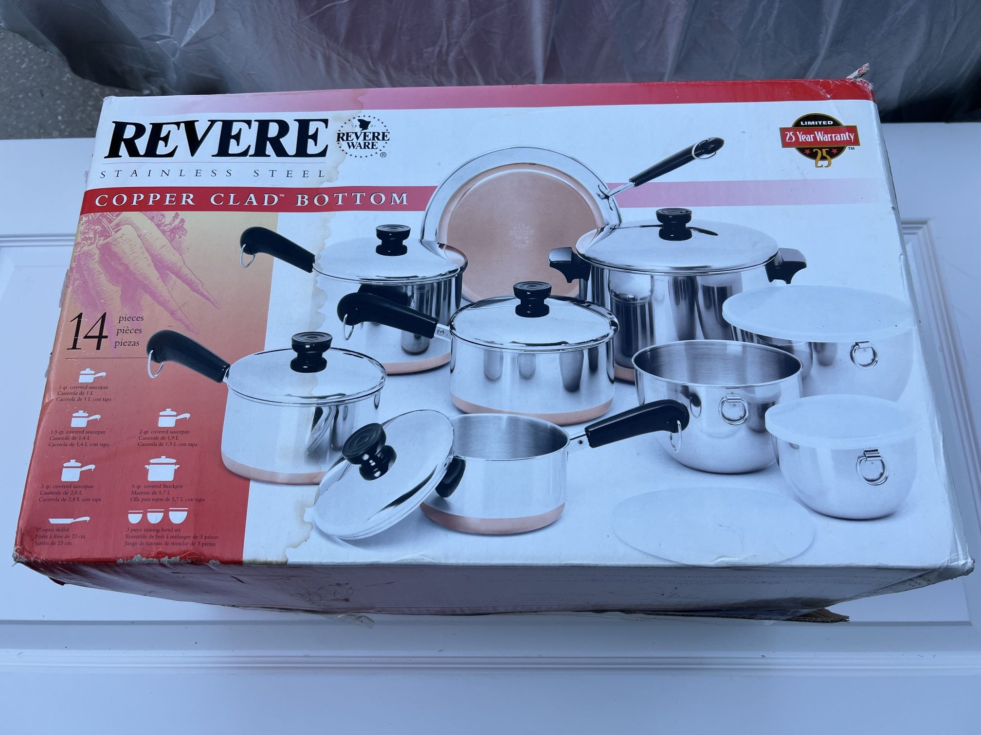 Vintage NOS Revere Ware Copper Clad 14 Piece Set *NEW* in Box.