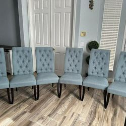 Six Teal Dining Chairs 