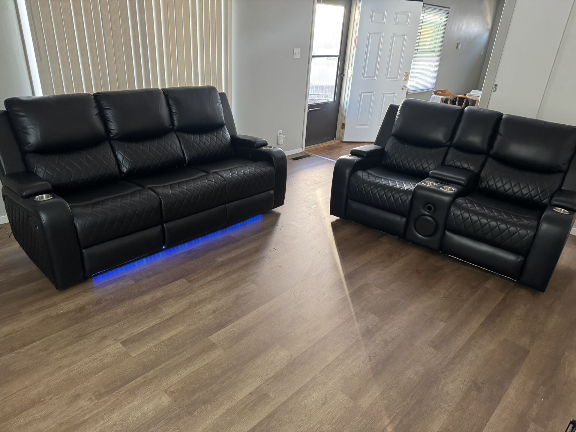 Brand New Leather Reclining Sofa And Love Seat With LED lights