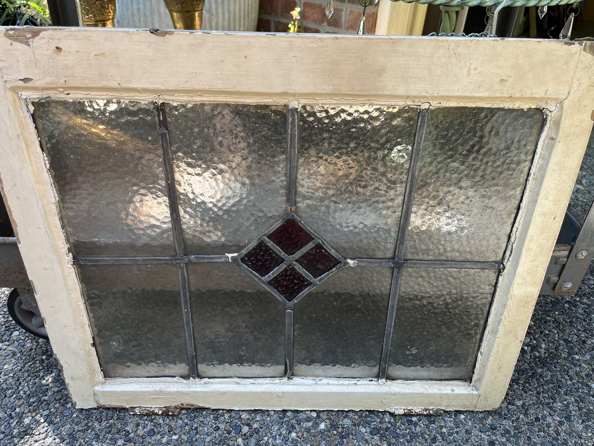 Antique Glass Window With Hooks For Hanging