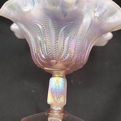Gorgeous Vintage Fenton Pink Opalescent Carnival Glass Compote/ Candy Dish With Cactus Pattern