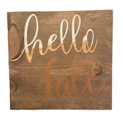 New Hello Fall Sign Decor Wood Hand Painted Brown Orange