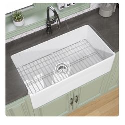 TUKTUK White Farmhouse Sink 36 x 20 Fireclay Apron Front Farm Sink Undermount Single Bowl Deep Big Capacity Extra Wider Reversible Modern with Luxury 