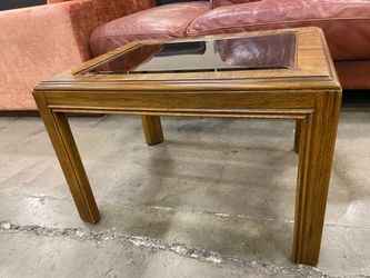 Rectangular Wooden Side Table with Smoked Glass Insert Top