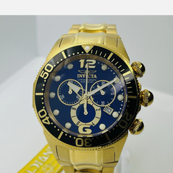 Invicta Lupah Men's Gold Chronograph Steel Blue Dial  48mm Watch