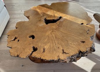 Large Thick Table Top Raw Edge Burl Wood