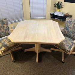 Solid Wood Kitchen Table w/leaf & 2 Caster Chairs 