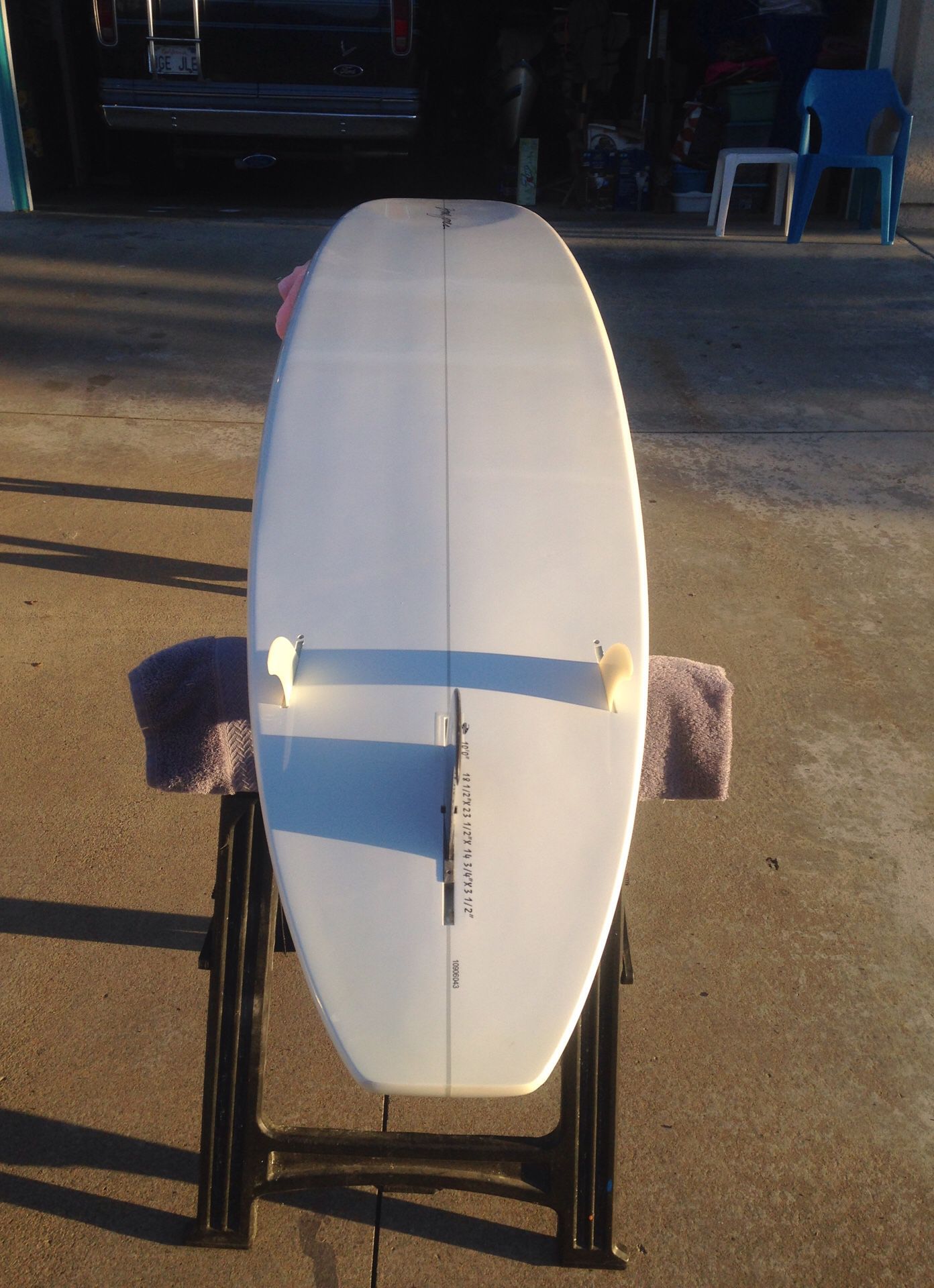 Bruce Jones Surfboard 10 ft long. 23 1/2 in. wide, 3 1/2 in. Thick