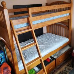  Solid Oak Bunk Bed with Storage Drawers