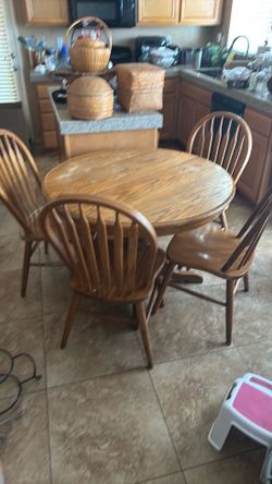 Solid Oak Round Dining Table with 4 Chairs – Classic Pedestal Style