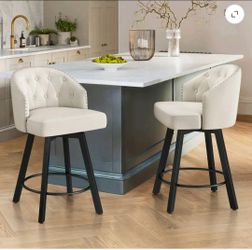 26''H Swivel Counter Height Bar Stools Set of 2 Dining Chairs with Back for Home, Beige