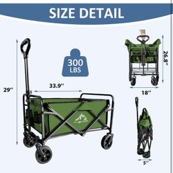 Collapsible Utility Cart Folding Wagon, 220 lbs Capacity Lightweight Rolling Cart with Quiet Wheels, Quick-Fold Design for Camping, Shopping, Ourdoor 