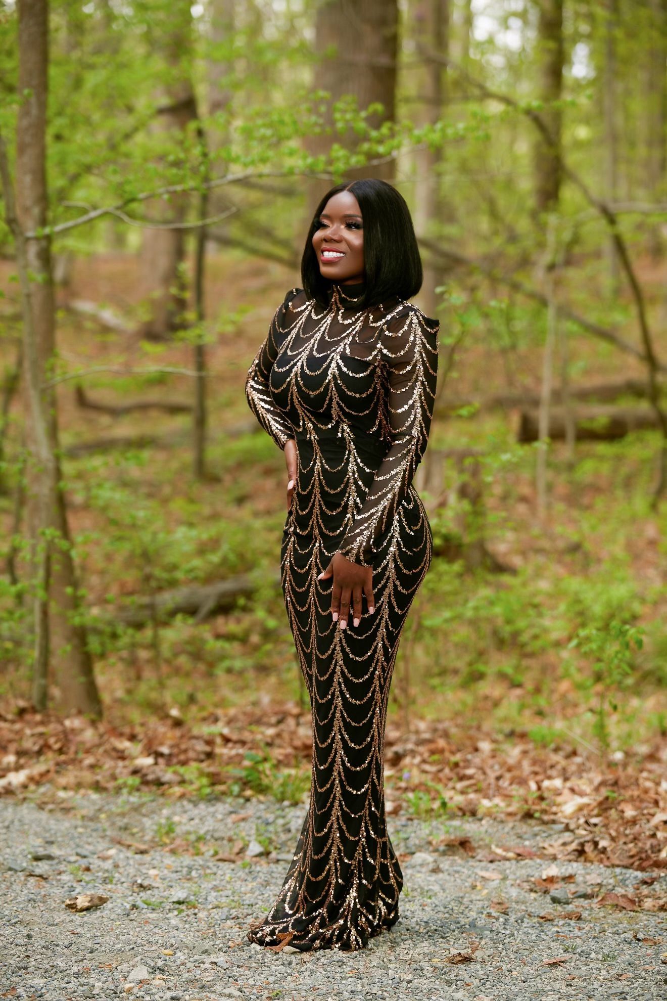 Missord Mock-Neck Sequin Mesh Prom Dress Black Elegant Long Sleeve Formal Evening Wedding Guest Gown, For Graduation, Dinner Party Dress