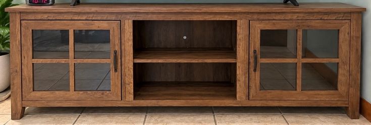 TV Stand Solid Wood with Glass Door Cabinets