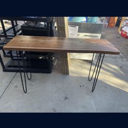 Hairpin 48 in. Brown/Black Standard Rectangle Wood Console Table with Live Edge