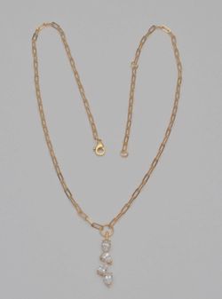 18K Yellow Gold Lab Grown Diamond Drop Pendant Paperclip Necklace Approx 2 CTW