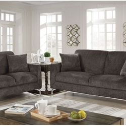 Brand New Dark Grey Contemporary Style Sofa & Loveseat 