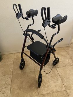 BEYOUR WALKER Upright Walker with Padded Seat & Backrest, Large Under-seat Basket for Seniors, Flame Red