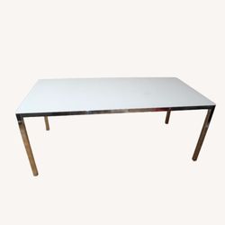 Chrome table 71″ x 34″ Tempered White Frosted Glass Top