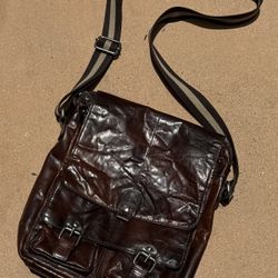 Men Genuine Leather Crossbody Brown Shoulder Strap 