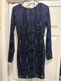 Long Sleeve Low Navy Cocktail Dress
