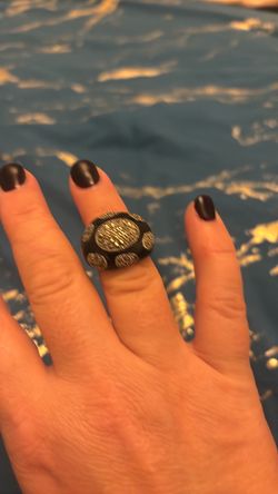 Black Statement Ring with Silver Embellishments