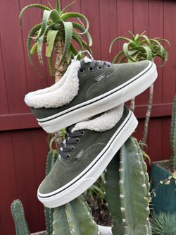 VANS Sherpa Cozy Hug Shoes in Olive Green Suede