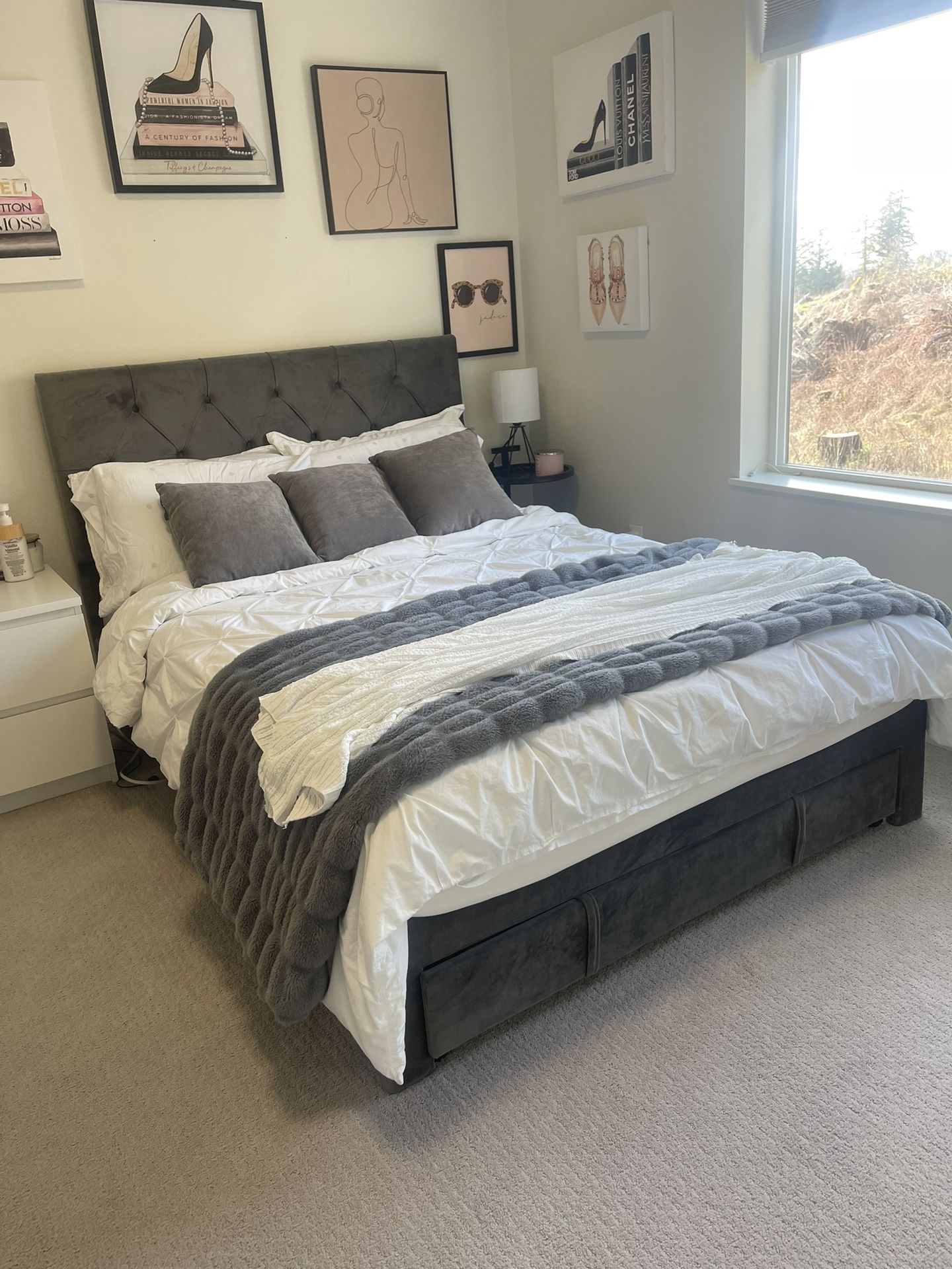 Grey Velvet Full Size Bed frame,All Products : American Fashion Style Bags On Sale