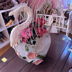 Large Metal Floral Decoration Swam Planter.